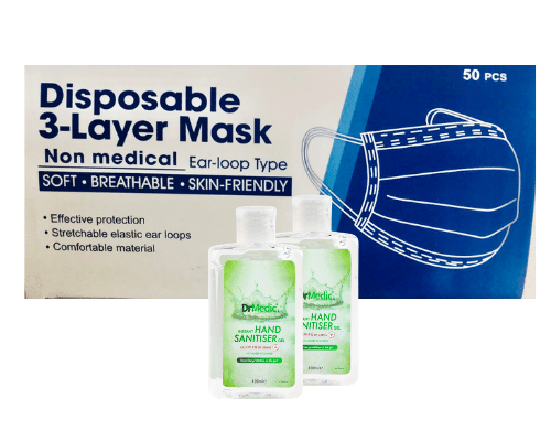 50 Masks + 2 x 100ml hand sanitiser